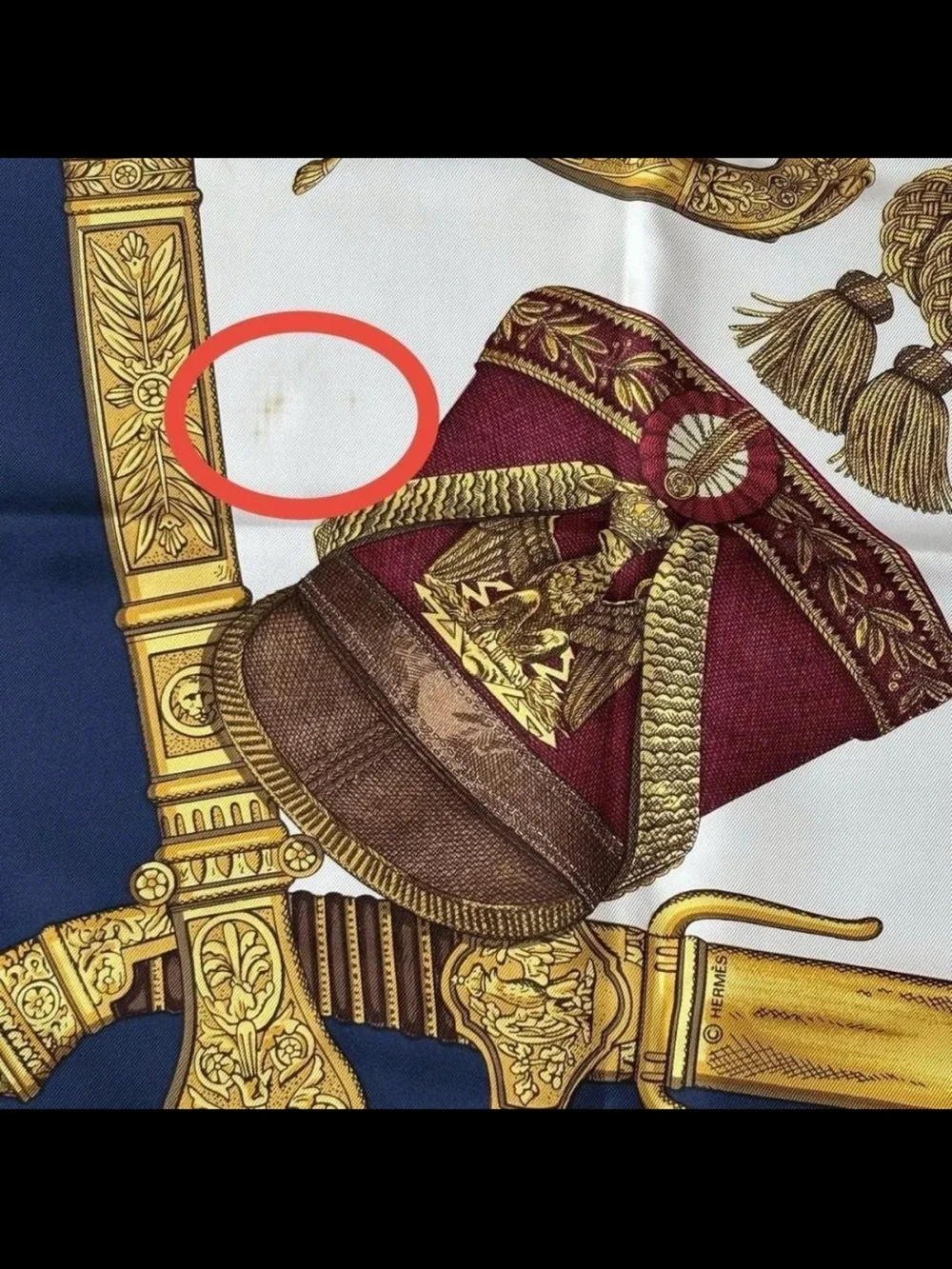 Hermes Navy, Gold & Cream Silk Scarf